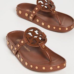 Tory Burch NIB Miller Cloud Coin Thong Sandals Natural Tan